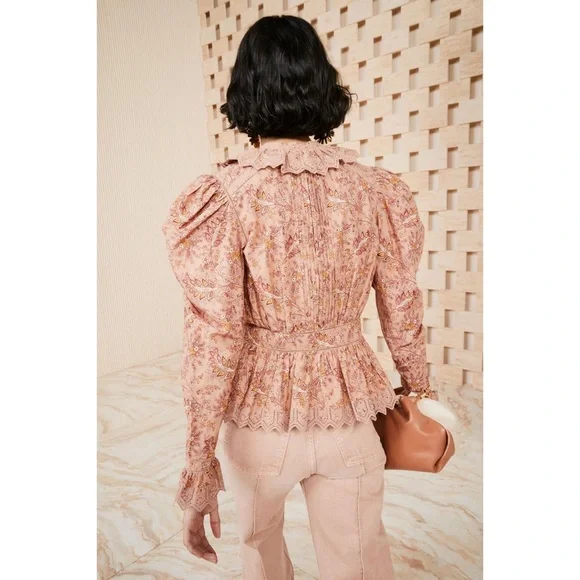 nwt ulla johnson  brigitte paisley lace blouse in foxglove mauve, size 4 - Picture 4 of 11